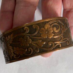 Vintage Floral Engraved Brass Cuff Bracelet